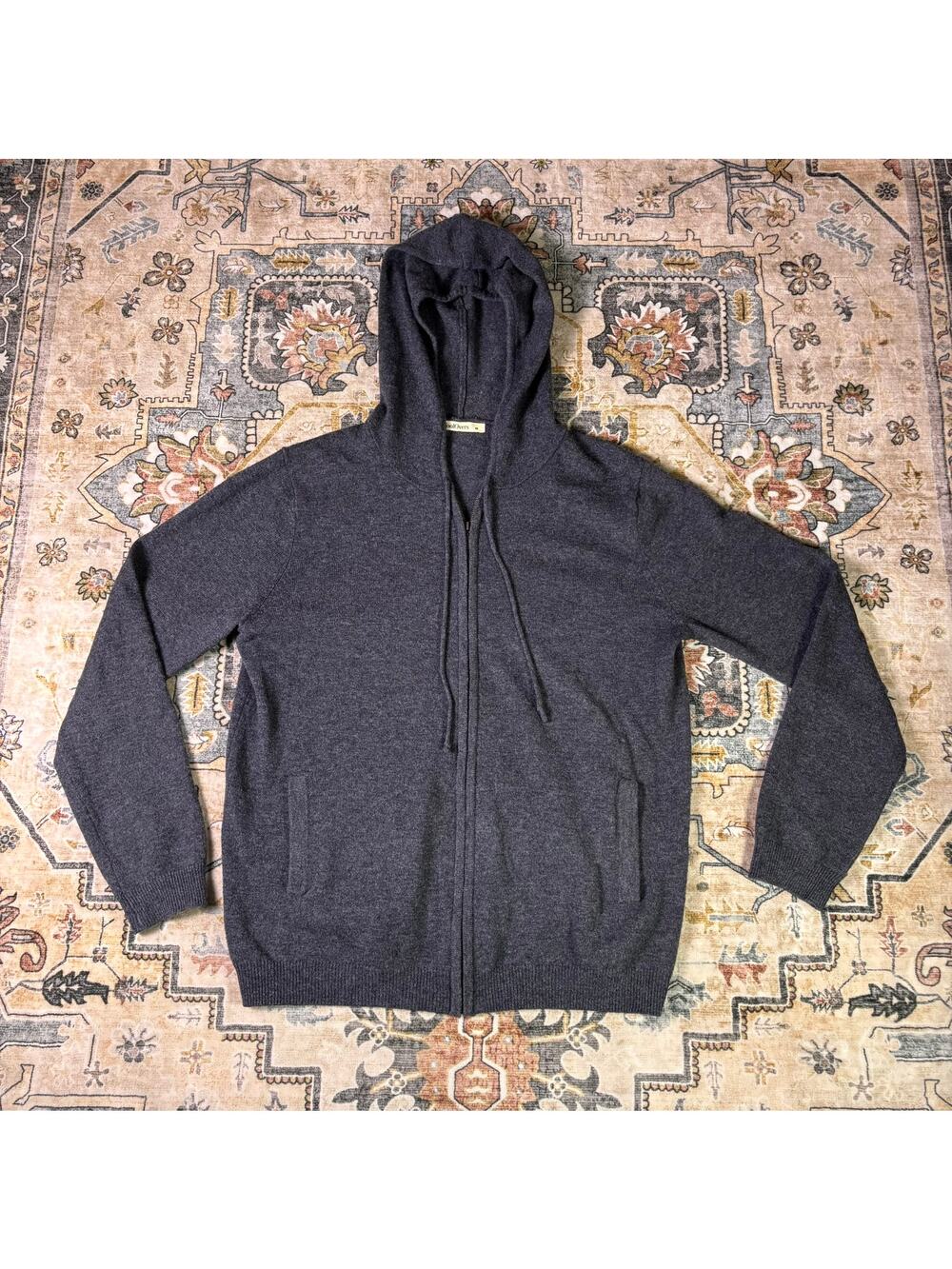 WoolOvers Zip Up Lightweight hooded Jacket Merino Wool Cashmere Blend Sz Medium